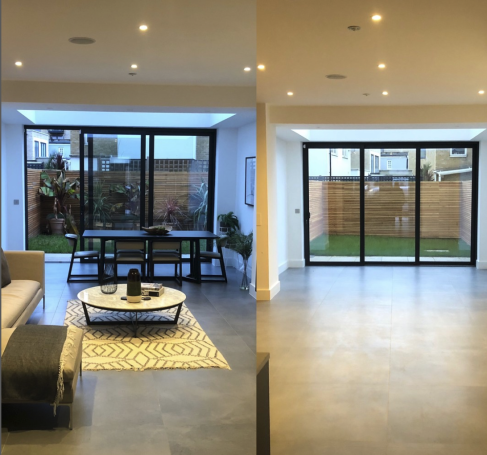 Before and after views of a room, showcasing Vantastic Removals' efficient clearing.