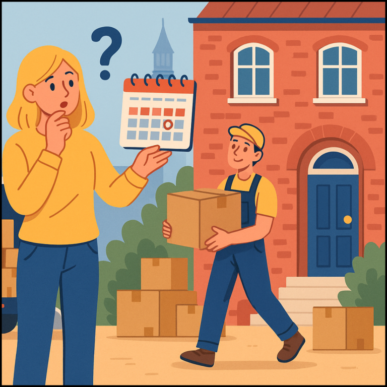 Illustration comparing Vantastic Removals' organized and stress-free moving service with chaotic, disorganized cheaper alternatives in London, featuring a calm family and a stressed individual against a stylized London skyline.